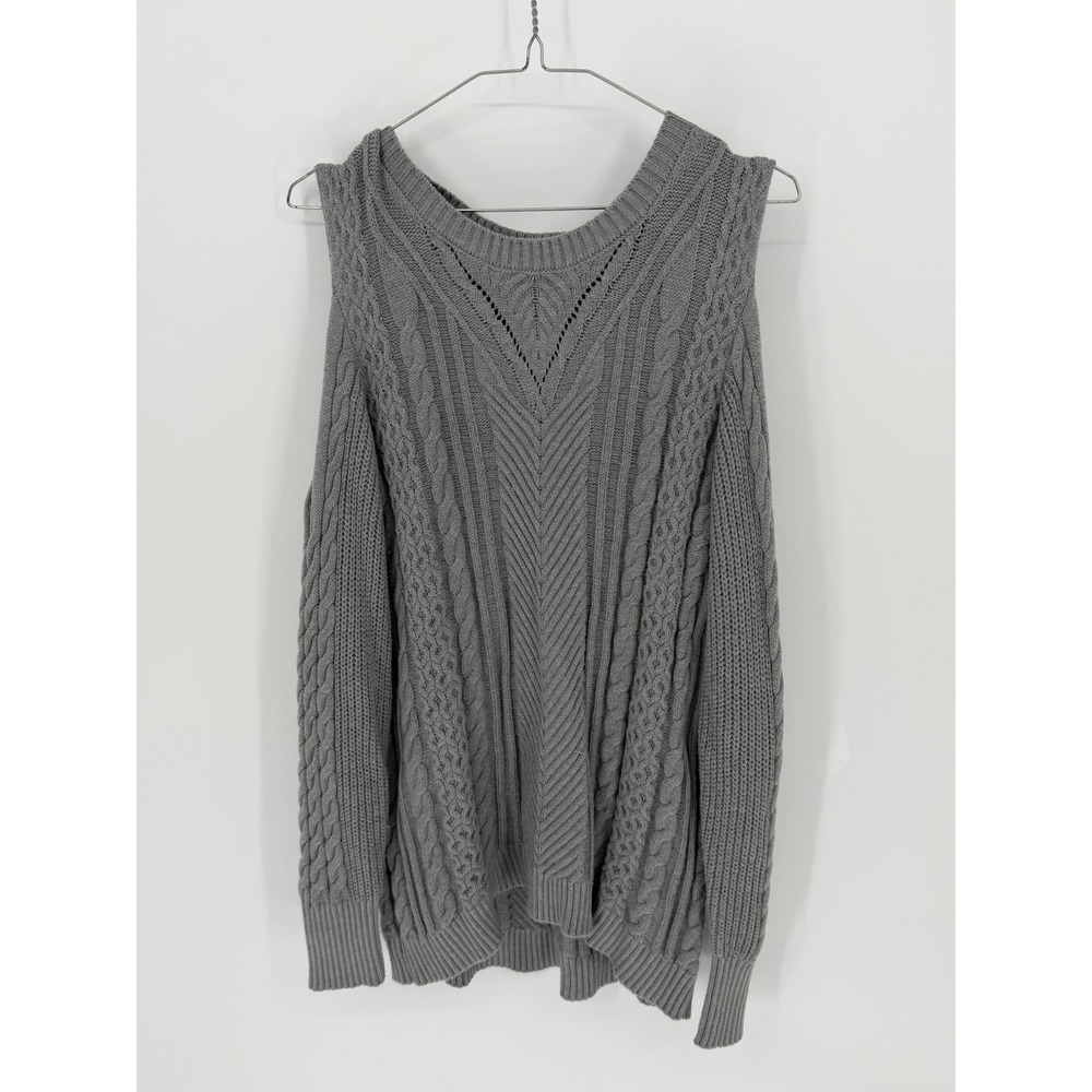 Lane Bryant Womens Sweater Cold Shoulder Cable Knit Gray 18/20
